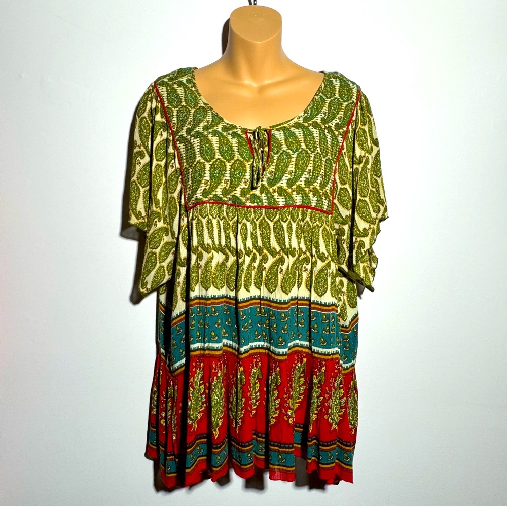 BILA Blouse Top Womens Large Tunic Pullover Paisley Loose Gypsy Peasant Boho